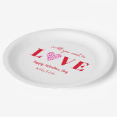 Valentines Liebe Script Red White Pappteller (Schrägansicht)