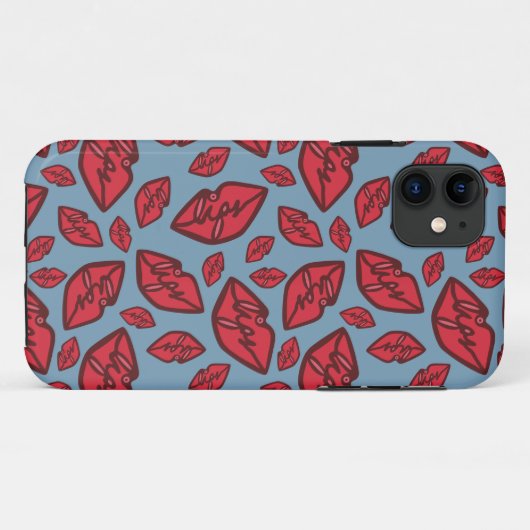 Valentine's Lips Blau und Rot Muster Case-Mate iPhone Hülle (Rückseite (Horizontal))