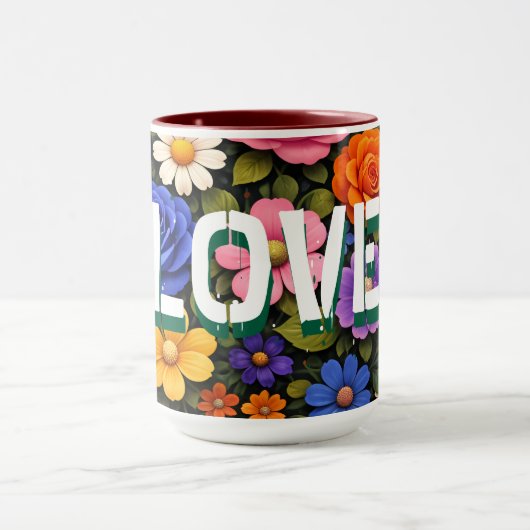 Valentine's Mug Floral Design Pattern Love Text Tasse (Zentrum)