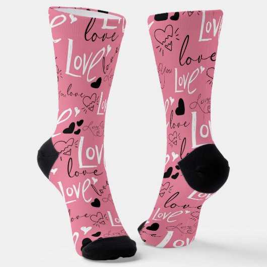 Valentines Muster Liebe Typografie Herzen Socken (Gewinkelt)