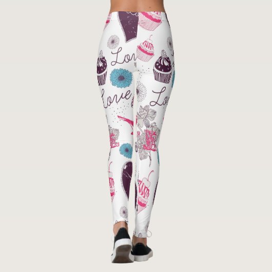 Valentines Muster Rote Herzen & Vögel Leggings (Rückseite)