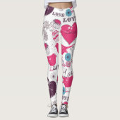 Valentines Muster Rote Herzen & Vögel Leggings (Vorderseite)