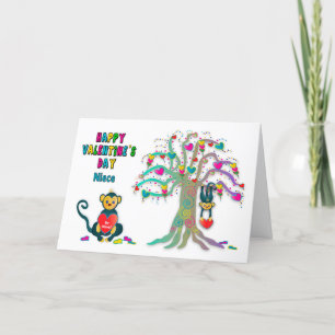 Valentine's Niece Kids Monkey Heart Tree Card Karte