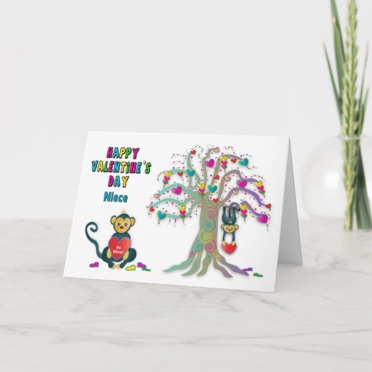Valentine's Niece Kids Monkey Heart Tree Card Karte (Vorderseite)
