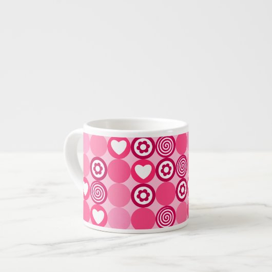 Valentines Niedliches rosa Herz- und Blume Dots Mu Espressotasse (Vorderseite Links)