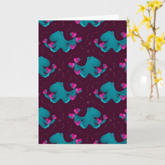 Valentine's Octopus and Hearts Karte (Gelbe Blume)