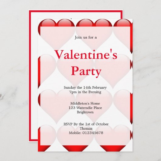 Valentines Party Red Heart Forever Love Einladung (Vorne/Hinten)