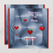 Valentine's Party Red Hearts & Pink Martini Einladung (Vorne/Hinten)