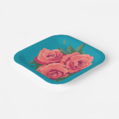 Valentines Party Rosa Rosen auf dunklen aquamarine Pappteller (Gewinkelt)