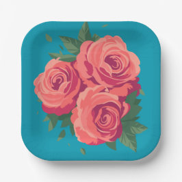 Valentines Party Rosa Rosen auf dunklen aquamarine Pappteller