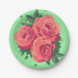 Valentines Party Teller mit rosa Rosen auf grün