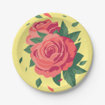 Valentines Party Teller rosa Rosen auf gelb