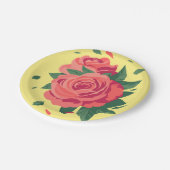Valentines Party Teller rosa Rosen auf gelb (Schrägansicht)