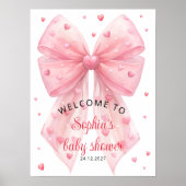 Valentines Pink Bow Hearts Baby Dusche Willkommen Poster (Vorne)