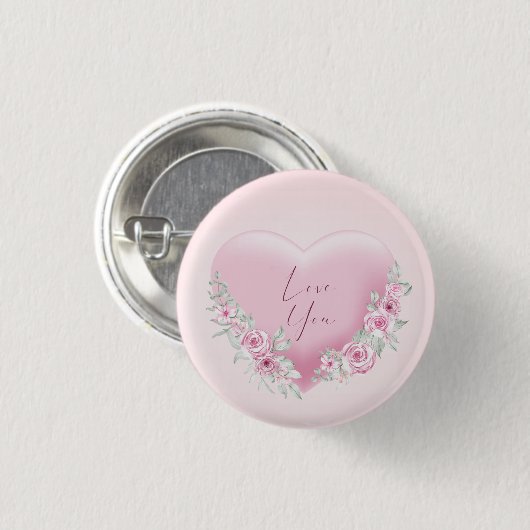 Valentines Pink Heart Button (Vorne & Hinten)