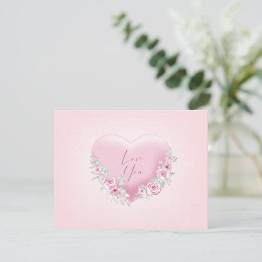 Valentines Pink Heart Karte (Stehend Vorderseite)