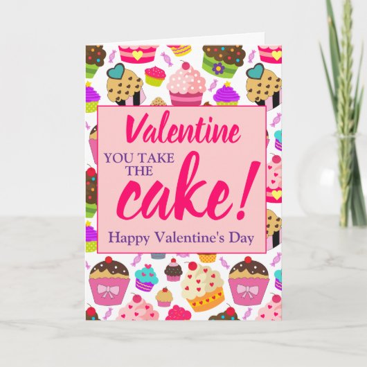Valentines Pink, nimm den Kuchen Karte (Vorderseite)