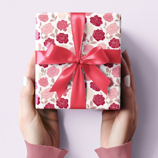 Valentine's Pink & Red Roses Wrapping Paper  Geschenkpapier