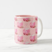 Valentine's Pink & White Coffee Mug With Initial Zweifarbige Tasse (VorderseiteRechts)