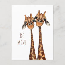 Valentines Postcard - 'Be Mine' Love Giraffen