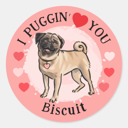Valentines Pug love pink hearts sticker set (Vorderseite)