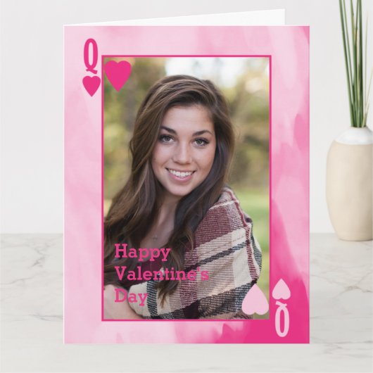 Valentines Queen Pink Wasserfarbe mit Foto Karte (Vorderseite)