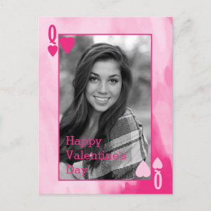 Valentines Queen Pink Wasserfarbe mit Foto Postkarte