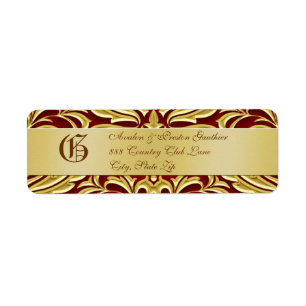 Valentines Red Damask Gold Metaller-Adressetikett