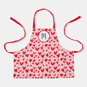 Valentines Red Doodle Hearts Muster Monogram Kids Schürze