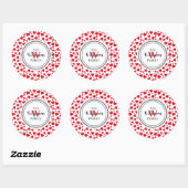 Valentines Red Heart Mit Monogramm Name Runder Aufkleber (Blatt)