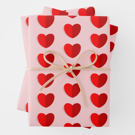 Valentines Red Heart Pattern Light Pink Geschenkpapier Set (Beispiel)