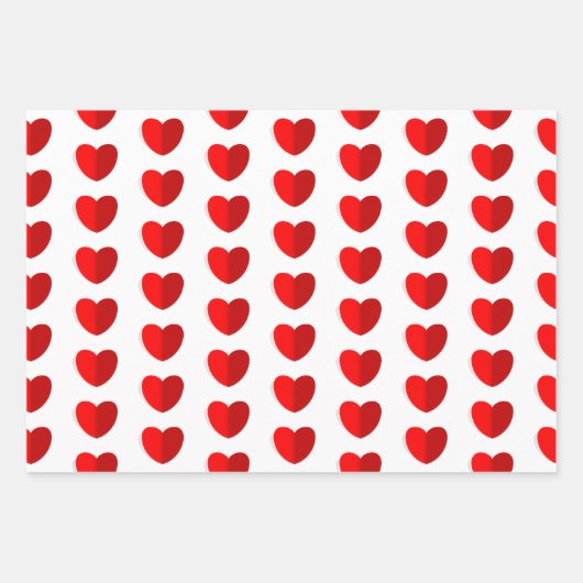 Valentines Red Heart Pattern White Geschenkpapier Set (Vorderseite 3)
