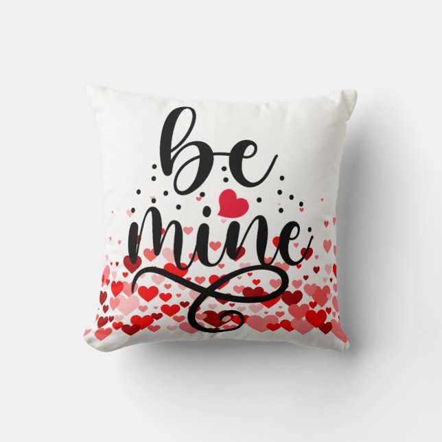 Valentines Red Heart Romantic Be Mine Typografy Kissen (Vorderseite)
