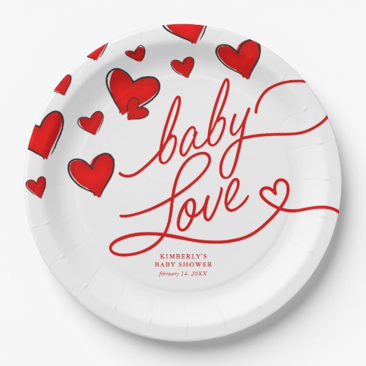 Valentine's Red Hearts Baby Liebe Baby Shower Pappteller (Vorderseite)