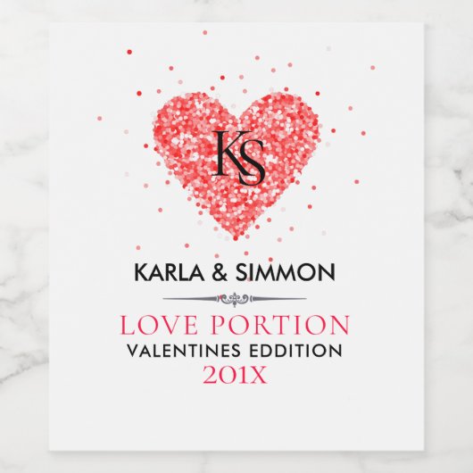 Valentines Red Imitats Glitzer Herzstück Weinetikett (Einzelnes Label)