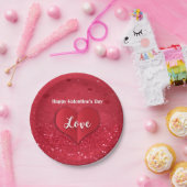 Valentines Red Paper Heart Glitzer - Papierplatte Pappteller (Party)