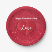 Valentines Red Paper Heart Glitzer - Papierplatte Pappteller (Vorderseite)