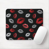 Valentines Red Silver Glitter Lips on Black  Mousepad (Mit Mouse)