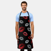 Valentines Red Silver Glitter Lips on Black  Schürze (Getragen)