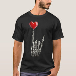 Valentines Rock Star Skeleton Hand Sign Herz T-Shirt