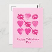 Valentines Rosa Spiel mit Lippen und Herzen Postka Postkarte (Vorne/Hinten)