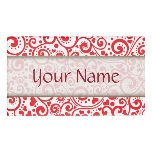 Valentines - rote Herzen und Wirbel nahtlos Namenschild (Vorderseite)