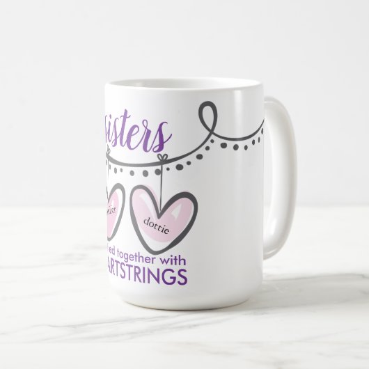 Valentines Sisters Heartstrings Personalisiert Kaffeetasse (VorderseiteRechts)