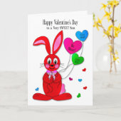 Valentines Son Red Bunny Heart Balloons Karte (Gelbe Blume)