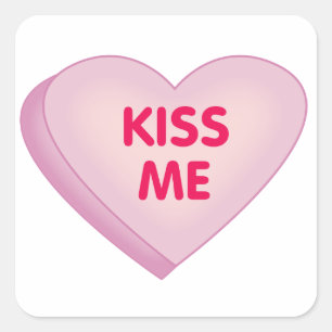 Valentines Stickers/Kiss Me Herz Quadratischer Aufkleber