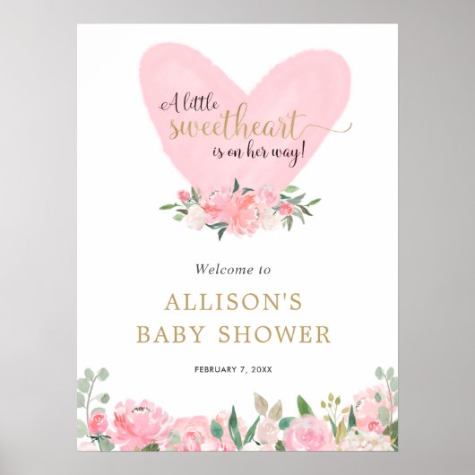 Valentines sweetheart baby shower welcome sign poster (Vorne)