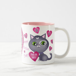 Valentine's-Tageskatzen-kundenspezifisches Foto u. Zweifarbige Tasse