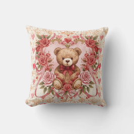 Valentine's ,Teddy Bear,Pink Love Heart and Flower Kissen