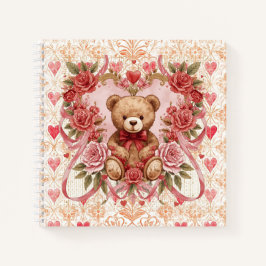 Valentine's ,Teddy Bear,Pink Love Heart and Flower Notizblock