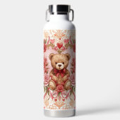 Valentine's ,Teddy Bear,Pink Love Heart and Flower Trinkflasche (Vorderseite)